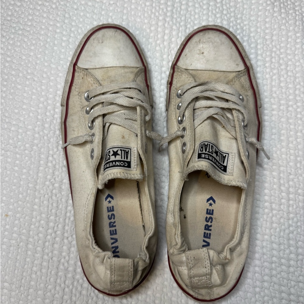 Well Worn Converse Off-White Canvas Sneakers with Red Trim